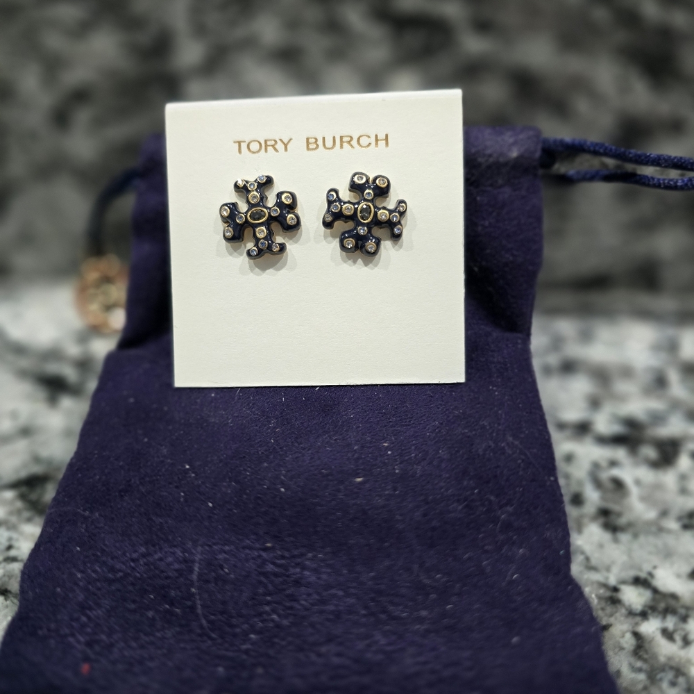Tory Burch Black and Gold Stud Earrings